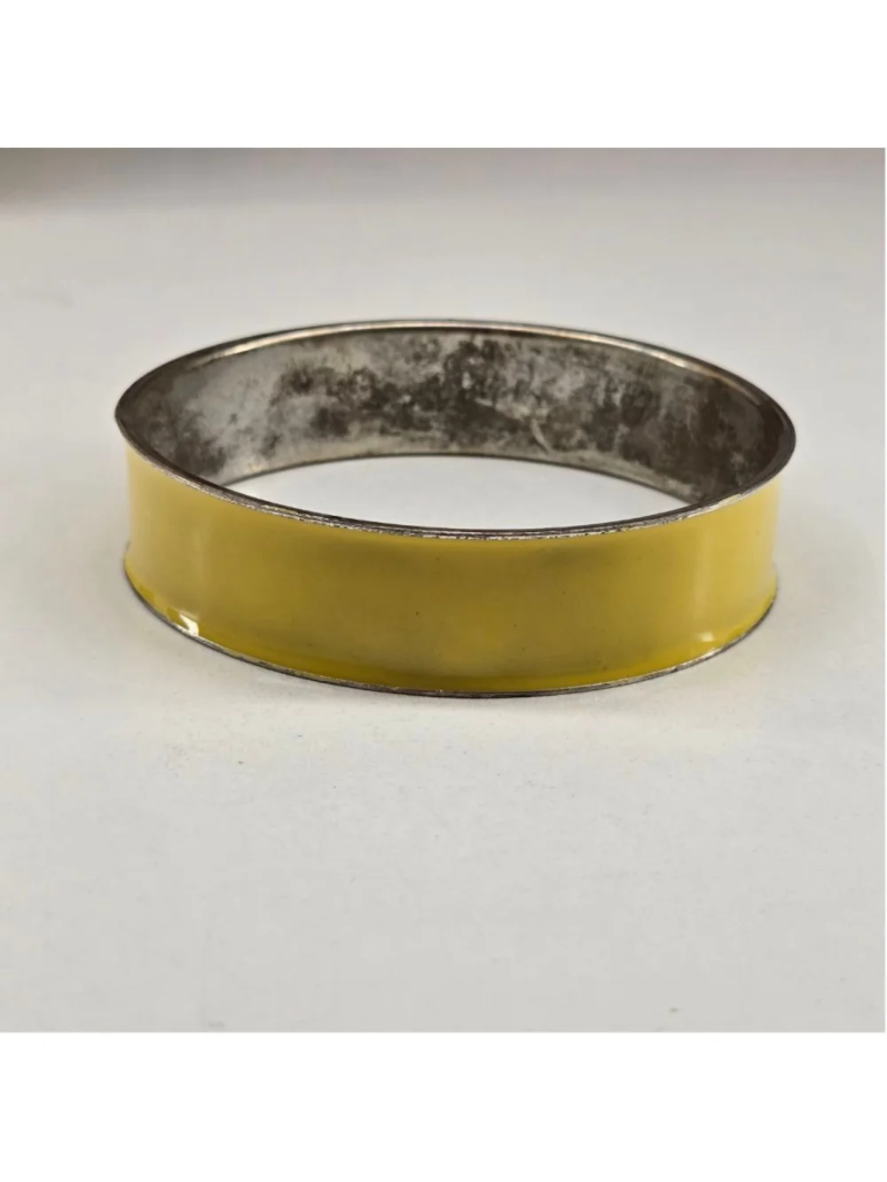 Yellow and Silvertone Enamel Metal Bangle Bracelet Retro Chunky Bold Sunshine